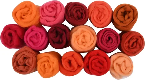 Miniatura 11 de 24 tipos de lana rosa, 4.23 oz (120 g), adecuado para fieltro húmedo y fieltro de aguja de telas hiladas de lana. Un paquete de prueba está Tonos