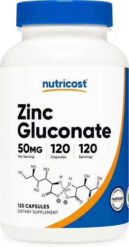 Nutricost Gluconato de zinc 120 cápsulas vegetarianas (50 mg) - Sin gluten y sin OMG