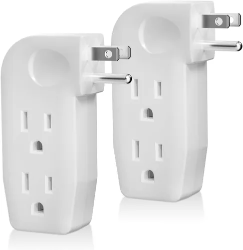 Miniatura 8 de Adaptador divisor de pared vertical de 3 vías con enchufe de 3 puntas para muebles detrás, plástico duro, certificación UL, 1 paquete. Blanco/1PK