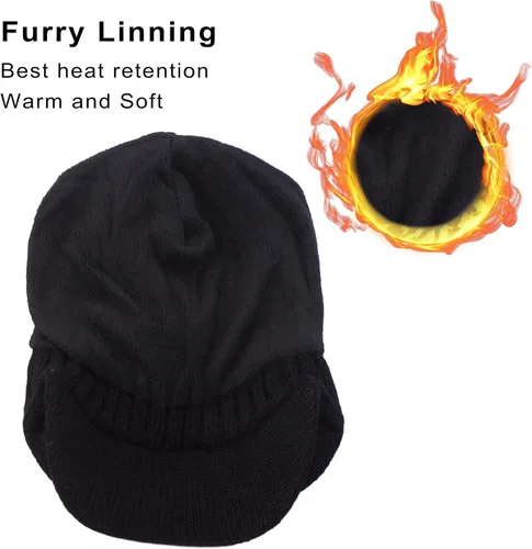 Miniatura 3 de Muryobao Gorro de invierno para hombre con forro polar con visera orejeras cálidas gorra de esquí