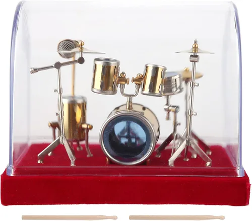 Miniatura 8 de Eujgoov Kit de batería en miniatura, escala 1:12, retro, oro, cobre, mini instrumento musical para escritorio, oficina, decoración, regalo