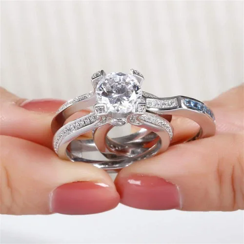 Miniatura 6 de Jeulia - Anillo de plata de ley con circonitas intercambiables para mujer, para boda, compromiso, aniversario