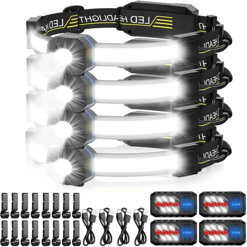 Miniatura 11 de Linterna frontal LED, 1000 lúmenes, 230° de haz ancho, linterna frontal recargable por USB con luz trasera roja, luz ligera e impermeable