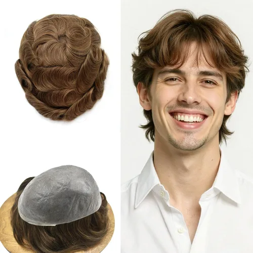 Miniatura 80 de Super Thin Skin Mens Toupee 0.001 in - Sistema de cabello de piel ultrafina para hombres, cabello humano negro, marrón, rubio, gris, peluca