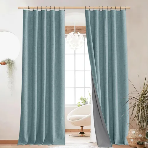 Miniatura 11 de NICETOWN Cortinas 100% opacas de 63 pulgadas de largo, 2 paneles de cortinas cortas con aislamiento térmico con forro para dormitorio, cortinas