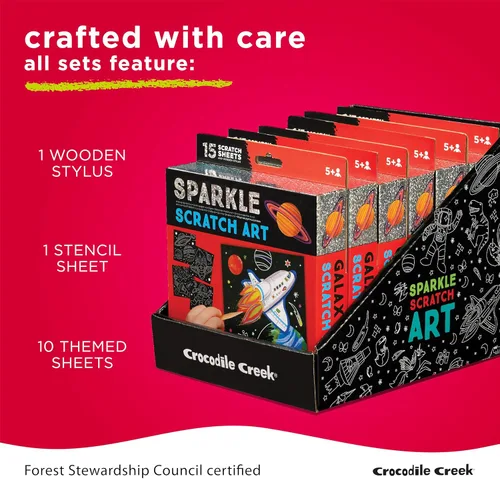 Miniatura 4 de Crocodile Creek Dinosaurs Sparkle Scratch Art para niños, juego de 16 hojas de arte para rascar con 10 hojas temáticas, 5 hojas en blanco, plantilla