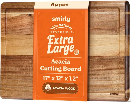 Miniatura 12 de SMIRLY Tablas de cortar de bambú y madera para cocina, juego de 3 grandes - pequeñas, juego de tablas de cortar de bambú y madera con ranuras Bambú