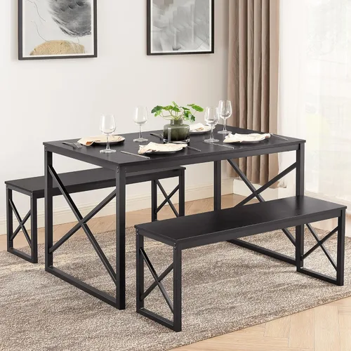 Miniatura 14 de VECELO Juego de mesa de comedor de cocina de 43.3 pulgadas para 4, marco de acero resistente y mesa de grano de madera, juegos de comedor que