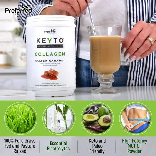 Miniatura 2 de Proteína de colágeno Keto en polvo con aceite MCT, apto para dieta cetogénica y paleo, péptidos de colágeno hidrolizados criados con pasto puro