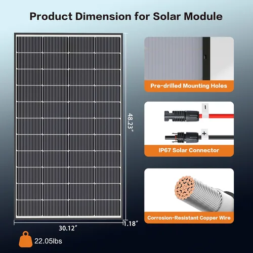 Miniatura 3 de Panel solar bifacial de 200 W, panel solar monocristalino tipo N 16BB, 25% de alta eficiencia, IP65 impermeable, para casa rodante, barco, sistema