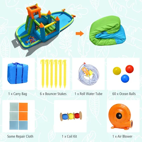 Miniatura 6 de HONEY JOY Tobogán acuático inflable, casa de rebote de agua gigante 8 en 1, parque de toboganes acuáticos con piscina de salpicaduras, gateo