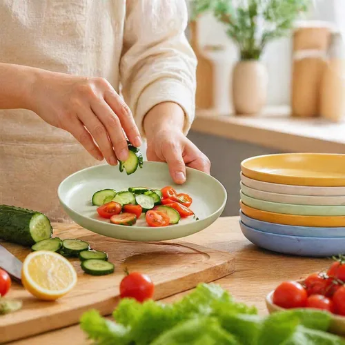 Miniatura 2 de Paquete de 12 platos ligeros de paja de trigo de 9 pulgadas, patés profundos irrompibles para niños, platos de plástico reutilizables