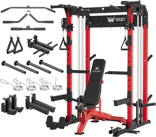 Miniatura 12 de MAJOR FITNESS F22 Power Rack, 1600lbs - Estante para sentadillas todo en uno con sistema de polea doble, marco de acero resistente, accesorios