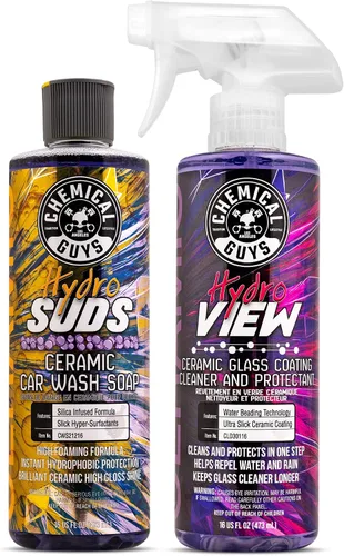 Chemical Guys HydroSuds - Jabón de cerámica para lavado de autos y limpiador y revestimiento de vidrio de cerámica HydroView (botellas de 2 a 16