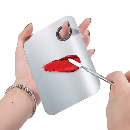 Miniatura 3 de ALIOBC Paleta de Mezcla de Maquillaje, Paleta de Base de Metal de Acero Inoxidable Mejorada con Espátula Herramienta de Artista para Mezclar Base