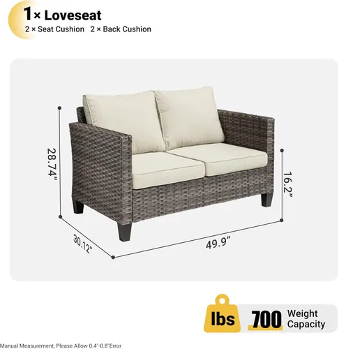 Miniatura 2 de ovios Sofá biplaza de patio, sofá de mimbre de 2 plazas para exteriores, respaldo alto para todo tipo de clima, asiento profundo con cojines cómodos