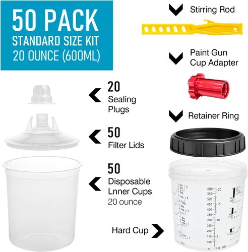 Miniatura 3 de Vaso mezclador de pintura desechable para pistola de pintura automotriz, compatible con el sistema original 1.0 (no 2.0), kit de 50 piezas de 20