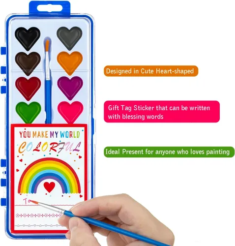 Miniatura 3 de Regalos para el día de San Valentín para niños, paquete de 24 pinturas de acuarela con pincel para niños, regalos de intercambio de premios, regalos