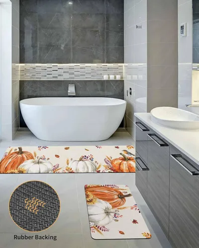 Miniatura 5 de Tapete de baño vintage con diseño de calabazas para bañera, antideslizante, de secado rápido y absorbente, con tierra de diatomeas, para fregadero