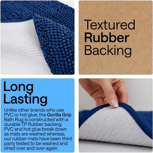 Miniatura 245 de Gorilla Grip - Tapete de baño de felpilla gruesa, suave y absorbente, secado rápido, de microfibra, con reverso de caucho, para piso de ducha, Nube