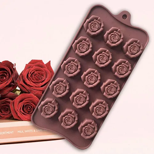 Miniatura 2 de Moldes de silicona con forma de flor de rosa, 15 cavidades antiadherentes de grado alimenticio para chocolates, dulces, cubitos de hielo, gelatinas