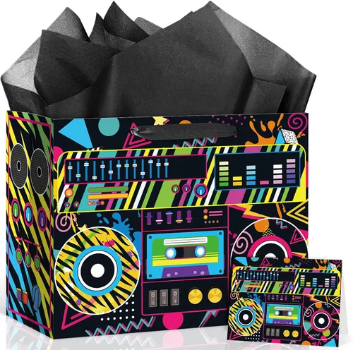 Miniatura 9 de Bolsa de regalo de cumpleaños de los años 90 para hombres y mujeres, bolsas de recuerdos de fiesta temática retro de los años 90 con papel de seda