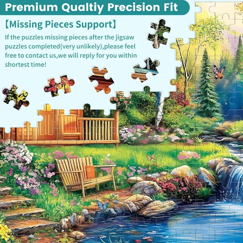 Miniatura 7 de Rompecabezas de 500 piezas para adultos, rompecabezas de cabaña del bosque para adultos mayores, rompecabezas de flores de río de 500 piezas, regalo
