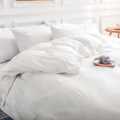 Miniatura 38 de NEXHOME PRO Funda de edredón de algodón para niños, tamaño twin, aspecto de lino, blanco, orgánico, natural, 100% algodón lavado, juego de ropa