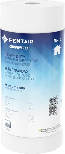 Pentair OMNIFilter RS18 Filtro de agua para sedimentos, 10 pulgadas, cartucho de repuesto de polipropileno hilado resistente para toda la casa, 10 x