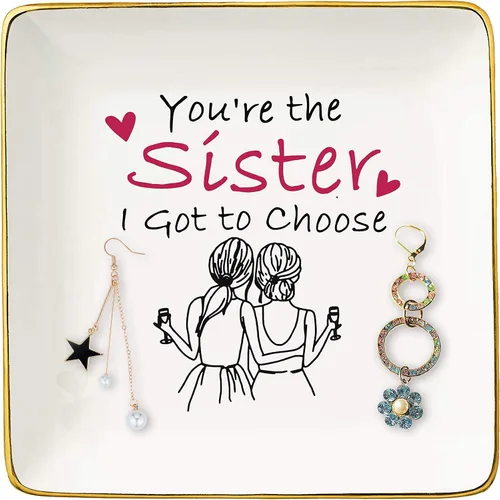 Topthink You're the Sister I Got to Choose - Bandeja de cerámica para joyas, bandeja para anillos, caja de baratijas, cumpleaños, aniversario, boda,