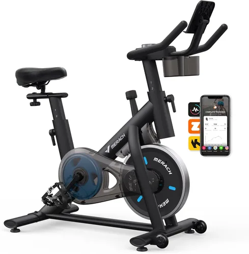 MERACH Bicicleta de Ejercicio, Bicicleta Estática con Pastillas de Freno y App Exclusiva, Bicicleta de Ciclismo Interior de Bajo Ruido con Capacidad