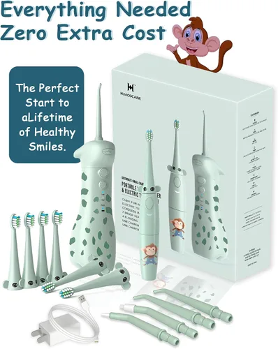 Miniatura 7 de Irrigador dental eléctrico para niños de 6 a 12 años, irrigador oral para niños con 3 modos suaves y 2 modos sónicos, kit dental compatible