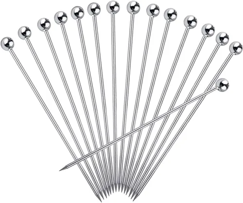 Miniatura 9 de 20 palillos de cóctel para bebidas, palillos de dientes de cóctel de acero inoxidable largos, brochetas de cóctel reutilizables, palillos de martini