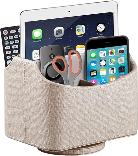 Miniatura 6 de Organizador de control remoto de piel sintética con diseño giratorio de 360°, organizador de escritorio para control remoto de TV, teléfono