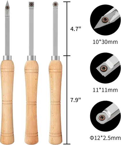 Miniatura 2 de 3CPS Herramientas de torno de carburo con punta de madera, juego de herramientas de torneado de madera en miniatura para torno (mango de haya)
