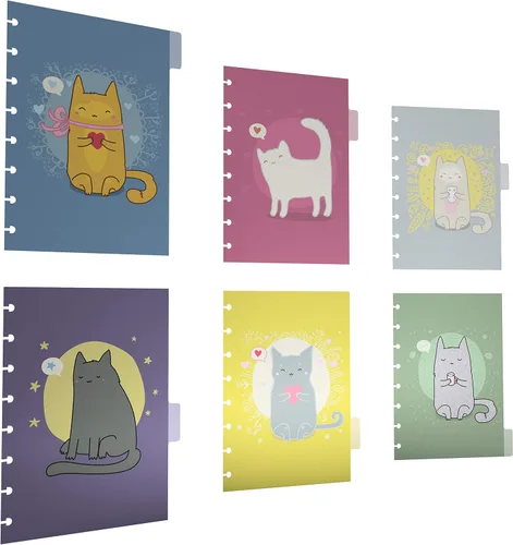 Discagenda 6 separadores de secciones de plástico, duradero, lindo gatito para planificador, organizador personal (A5/tamaño junior (5.8 x 8.3 A5 /