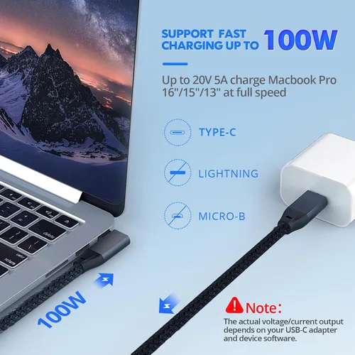 Miniatura 3 de UseBean Cable USB C a USB C de 100 W, 6.6 pies (paquete de 2), USB 3.2 Gen2 Gen2x2 de ángulo recto de transferencia de datos de 20 Gbps y carga