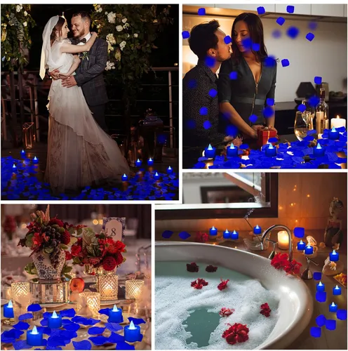 Miniatura 2 de Coume 6000 pétalos de rosa artificiales con 72 velas LED sin llama, decoraciones románticas, velas falsas, decoraciones de aniversario para el día