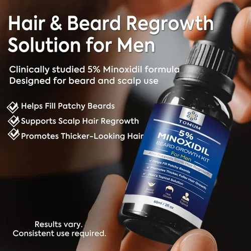 Miniatura 2 de TOMUM Kit de crecimiento de barba de minoxidil al 5% para hombres, suero para el crecimiento del cabello y la barba, ayuda a llenar las barbas