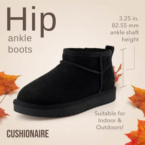 Miniatura 49 de CUSHIONAIRE, Hip 2 - Botas de nieve de gamuza auténtica para mujer, sin cordones, con cómodo forro de piel de oveja sintética + espuma viscoelástica