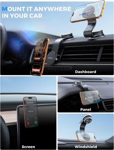 Miniatura 2 de eSamcore Magsafe - Soporte magnético para teléfono con brazo de aleación flexible para salpicadero de automóvil y parabrisas con ventosa para iPhone