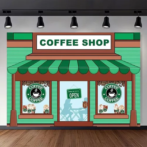 Miniatura 9 de Telón de fondo de caricaturas para fotografía de café – Fondo de helado de primer cumpleaños con rayas verdes para niños y baby shower (7 x 5 pies)