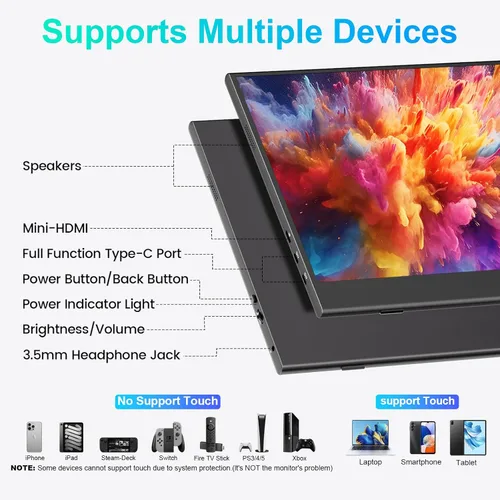 Miniatura 7 de UFYQL Monitor portátil de pantalla táctil de 15.6 pulgadas, pantalla IPS FHD 1080P con funda magnética, HDMI y USB-C Plug & Play, monitor externo