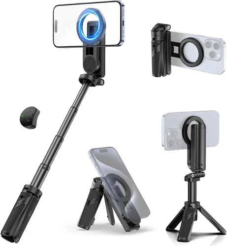 ULANZI JJ03 - Mini trípode magnético para teléfono con control remoto, 3 en 1 de bolsillo para selfie, soporte de trípode extensible de rotación de