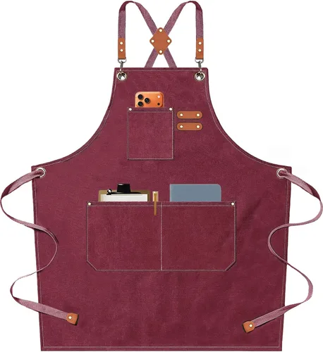 Miniatura 11 de Delantal de chef AFUN para hombres y mujeres con bolsillos grandes, de lona de algodón con espalda cruzada ajustable de trabajo resistente, talla M