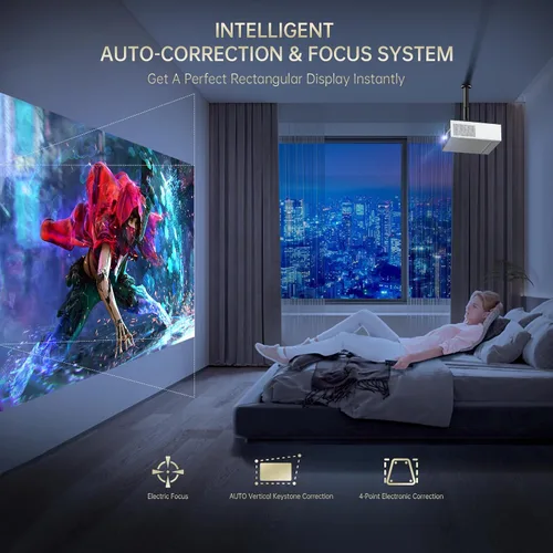 Miniatura 7 de XIDU Proyector de cine en casa portátil plateado con carcasa de metal, proyector de película compatible con HD de 1080P para dormitorio, sala