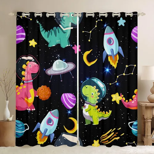 Miniatura 40 de Manfei Cortinas opacas negras de panal de abeja con luces de neón azul real, tratamientos de ventana con estampado geométrico hexagonal, decoración
