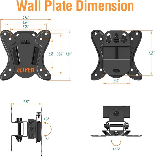 Miniatura 9 de ELIVED Soporte de pared para TV pequeño con giro de inclinación ajustable para la mayoría de televisores LED LCD OLED OLED de 13 a 30 pulgadas