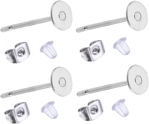 Miniatura 5 de 100 piezas de aretes de acero inoxidable para aretes, almohadillas planas, 100 piezas de aretes de mariposa, 100 unidades de aretes de bala, total