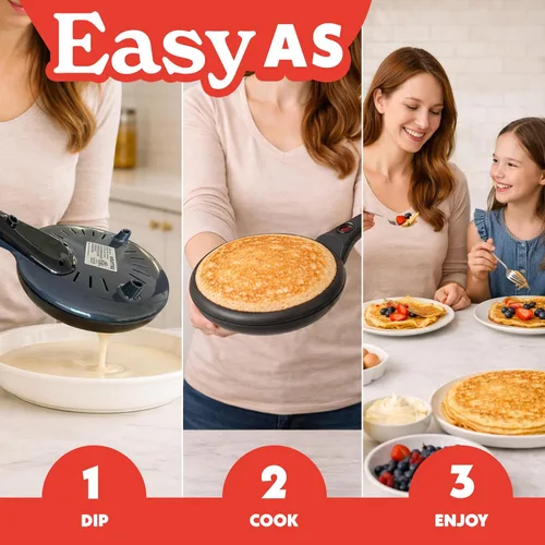 Miniatura 2 de Gourmia Máquina de crepas de 8 pulgadas – Plancha eléctrica de cerámica antiadherente para crepes, tortillas y tortillas francesas, inmersión